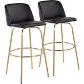 Toriano 30" Swivel Bar Stool in Black Leatherette & Gold with Round Footrest (Set of 2)